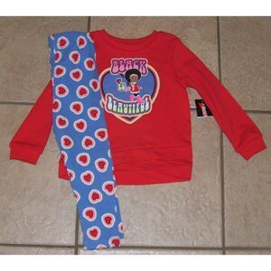 NEW Girls Sz 3 Toddler Red BLACK IS BEAUTIFUL Sweatshirt & Heart Leggings Outfit